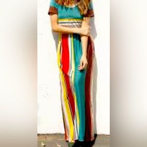NWOT multi color striped short sleeved maxi dress. Size L